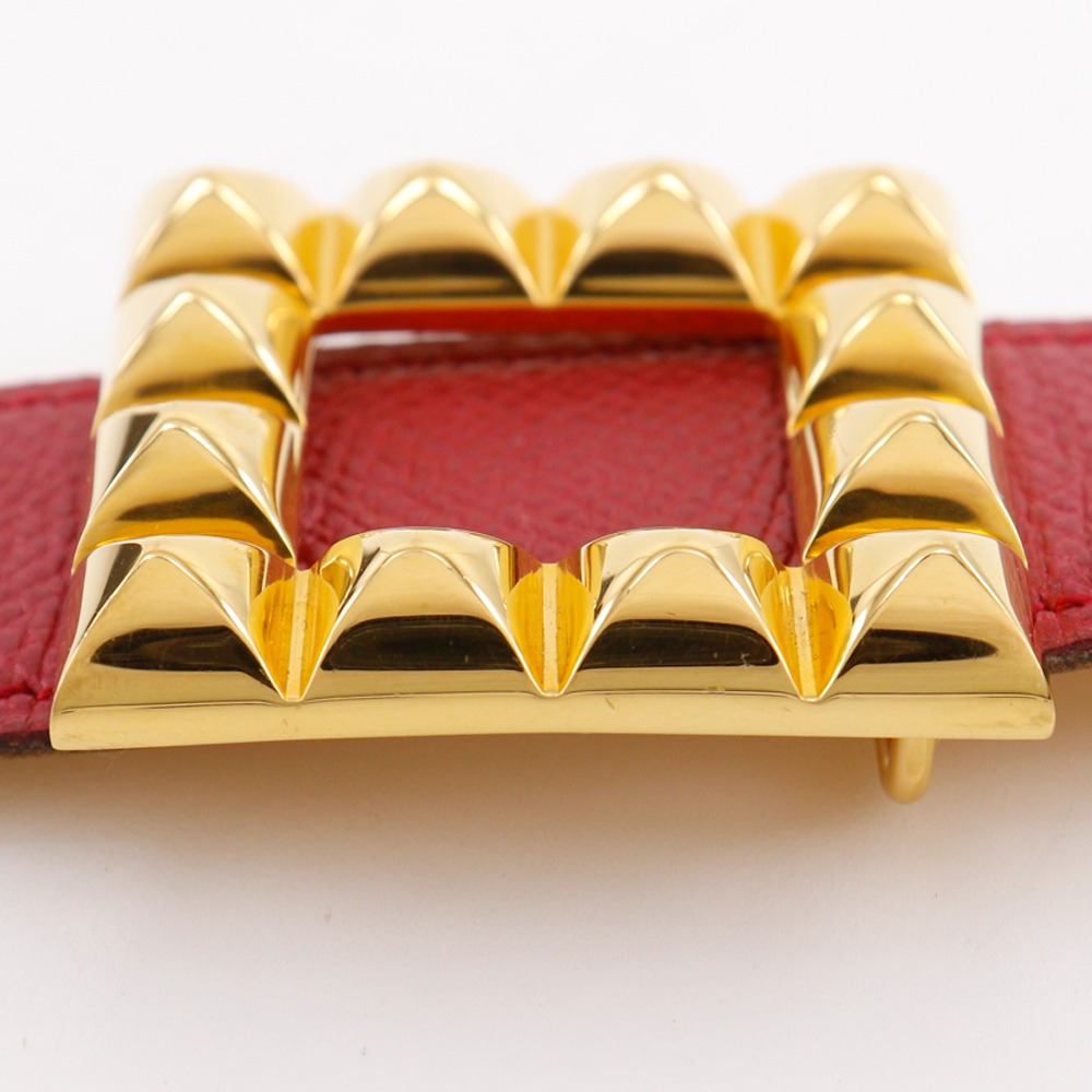 HERMES Medor belt reversible vintage Red / yellow leather 
