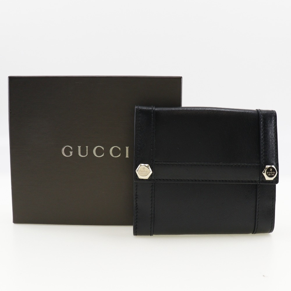 GUCCI】グッチ ロゴボルト 154117 カーフ 黒 レディース 二つ折り財布