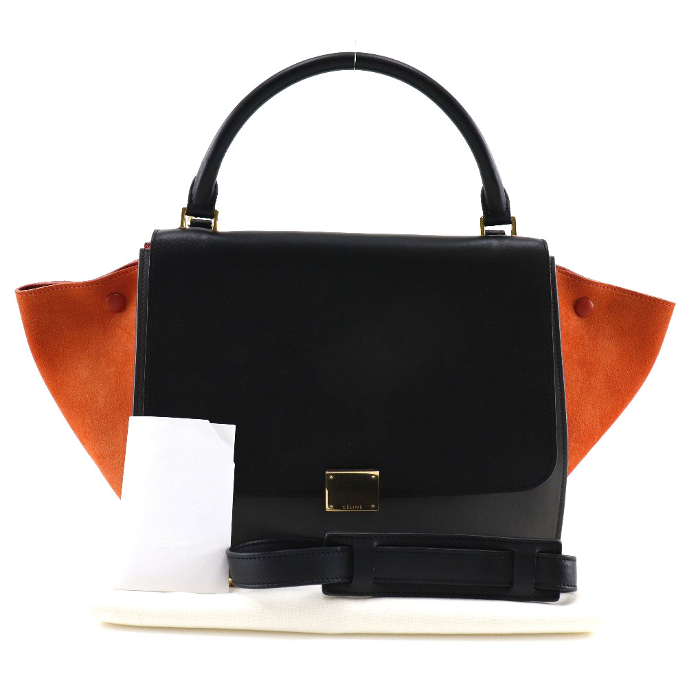 【CELINE】セリーヌ トラペーズ 2WAYショルダー 169543PTA.25FO カーフ×スウェード ブラック/グレー/オレンジ レディース  ハンドバッグ【中古】