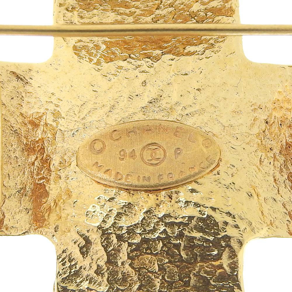 美品✨CHANEL ブローチ クロスモチーフ ゴールド 94年製 フランス製素人実寸
