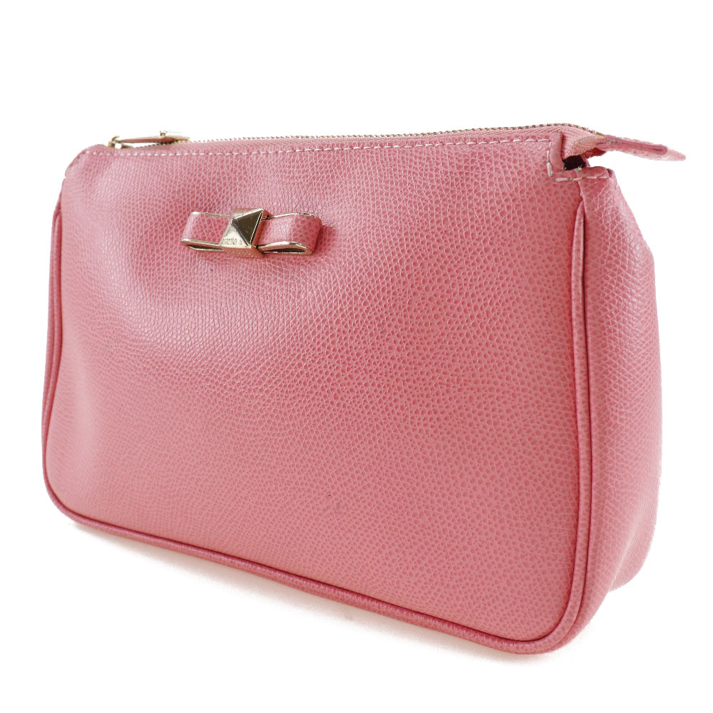 Furla】フルラ リボン レザー ピンク レディース ポーチ【中古】 Furla