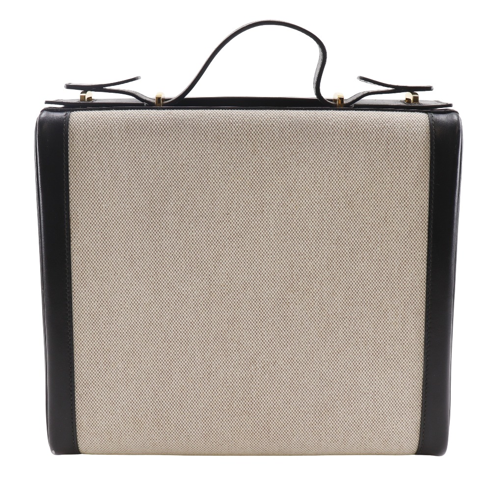 Hermes Hermès Vanity Handbag Travel Case in Calfskin, 1994, Black/Beige, with Be Hermes Hermès Vanity Handbag Travel Case Black Beige Leather  main image 4