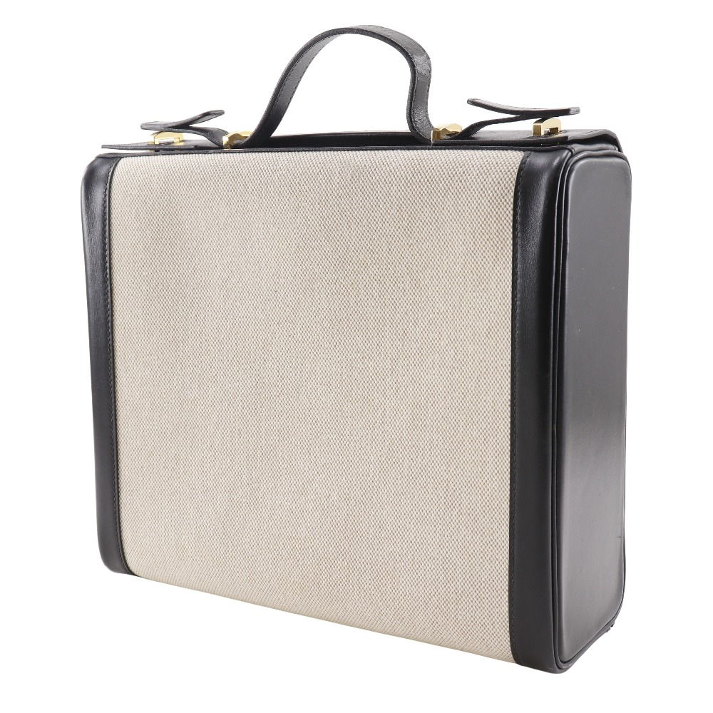 HERMES Vanity Handbag Travel case vintage Black / beige Calfskin