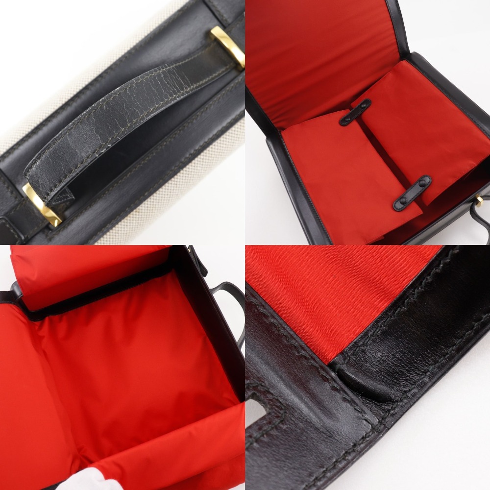 HERMES Vanity Handbag Travel case vintage Black / beige  display picture 2