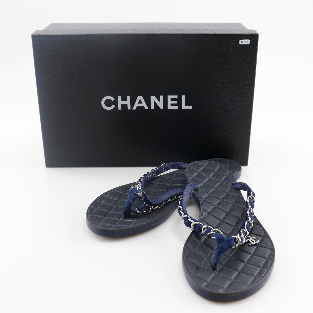 CHANEL COCO Mark Beach sandal G30880 Chain Black / navy rubber