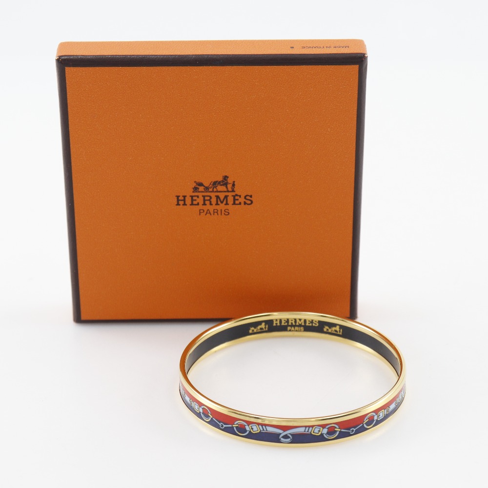 Hermes Enamel PM Cloisonne Gold Red Plated HERMES Email Bangle Cloisonne Red/Amber Plated Gold 22g  main image 3