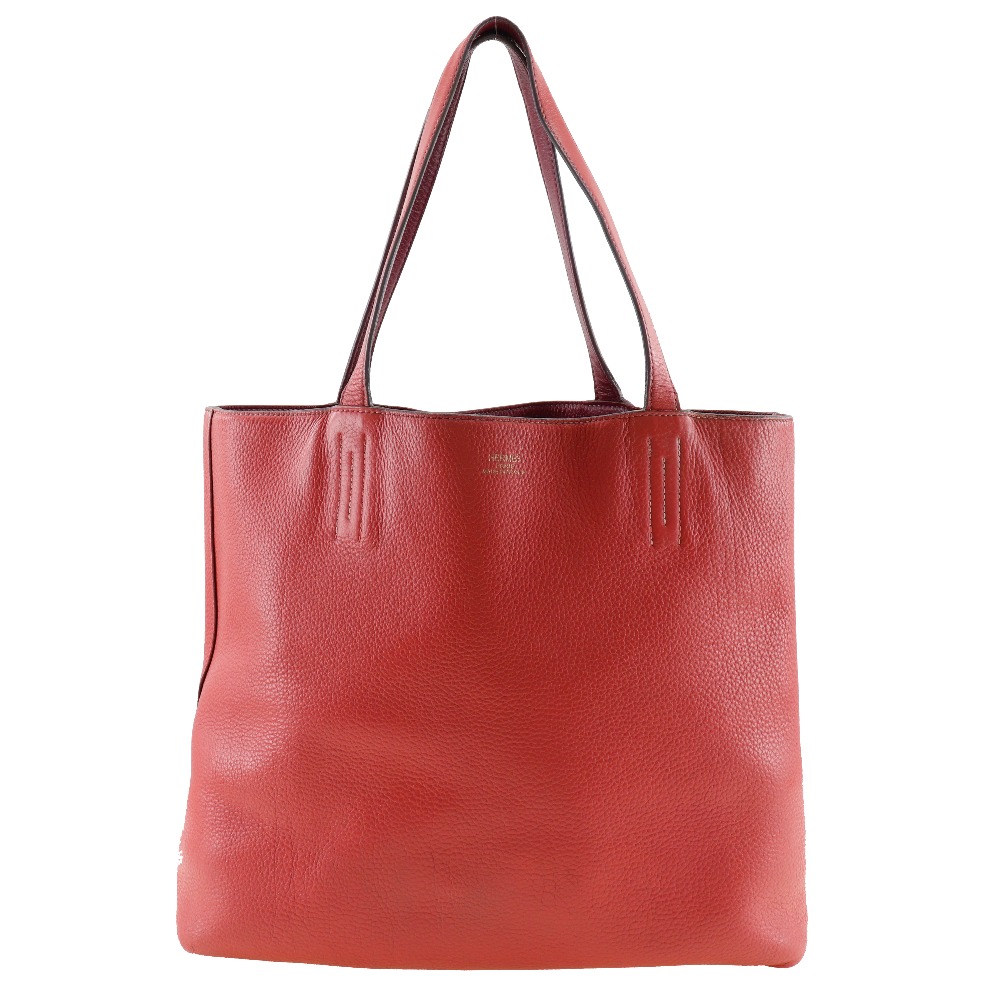 HERMES Doble Sense 45 Tote Bag reversible Bougainvillea/Ruby Taurillon Cle...