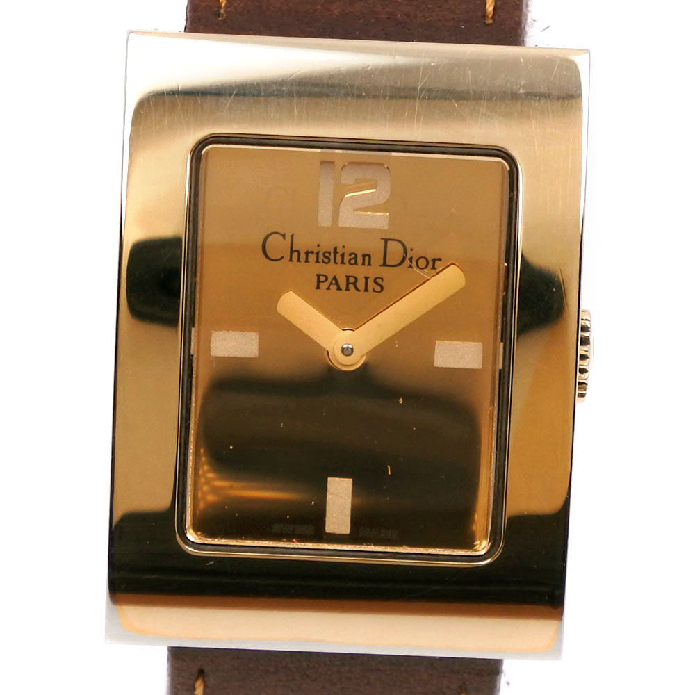 Dior】ディオール マリス D78-159 金メッキ×レザー 茶 クオーツ