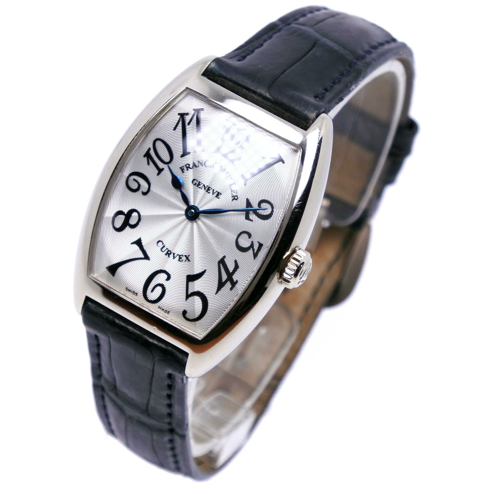 【FRANCK MULLER】フランクミュラー トノーカーベックス 7502QZ K18ホワイトゴールド×レザー 黒 クオーツ アナログ表示 メンズ シルバー文字盤 腕時計
