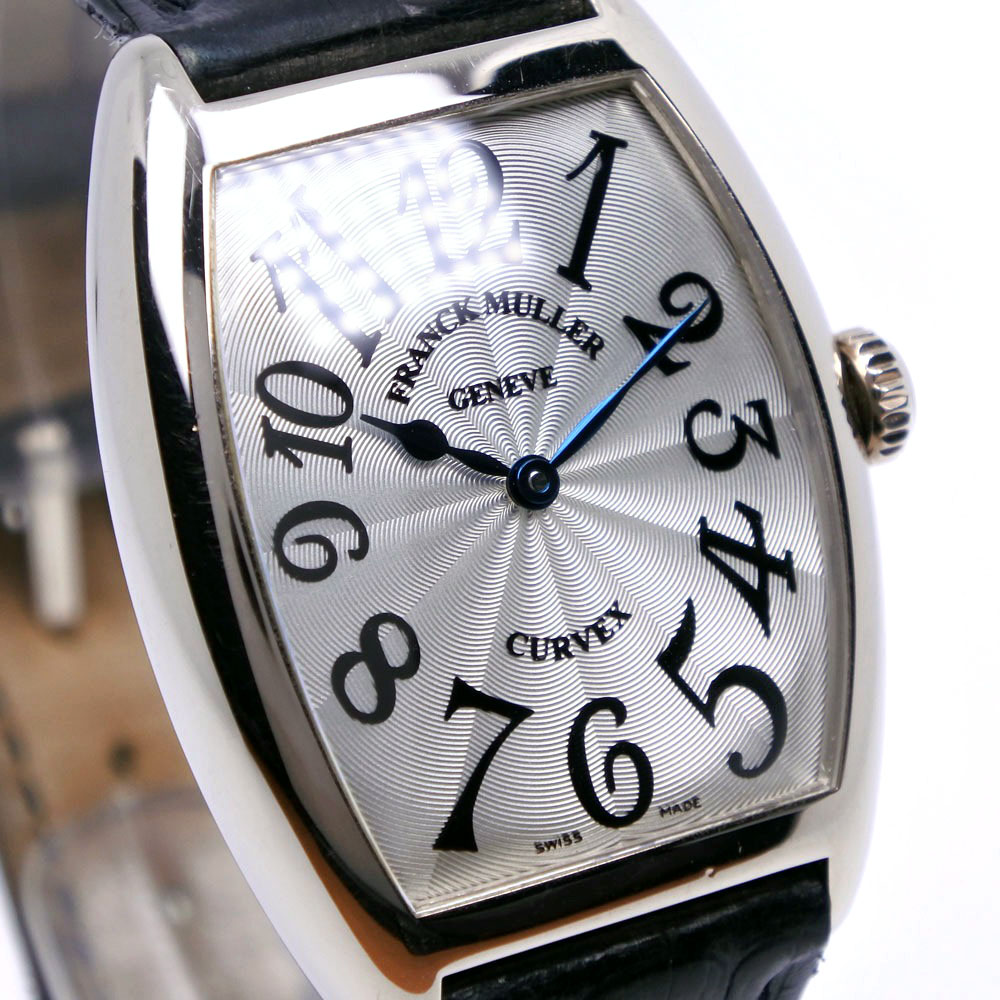 【FRANCK MULLER】フランクミュラー トノーカーベックス 7502QZ K18ホワイトゴールド×レザー 黒 クオーツ アナログ表示 メンズ シルバー文字盤 腕時計