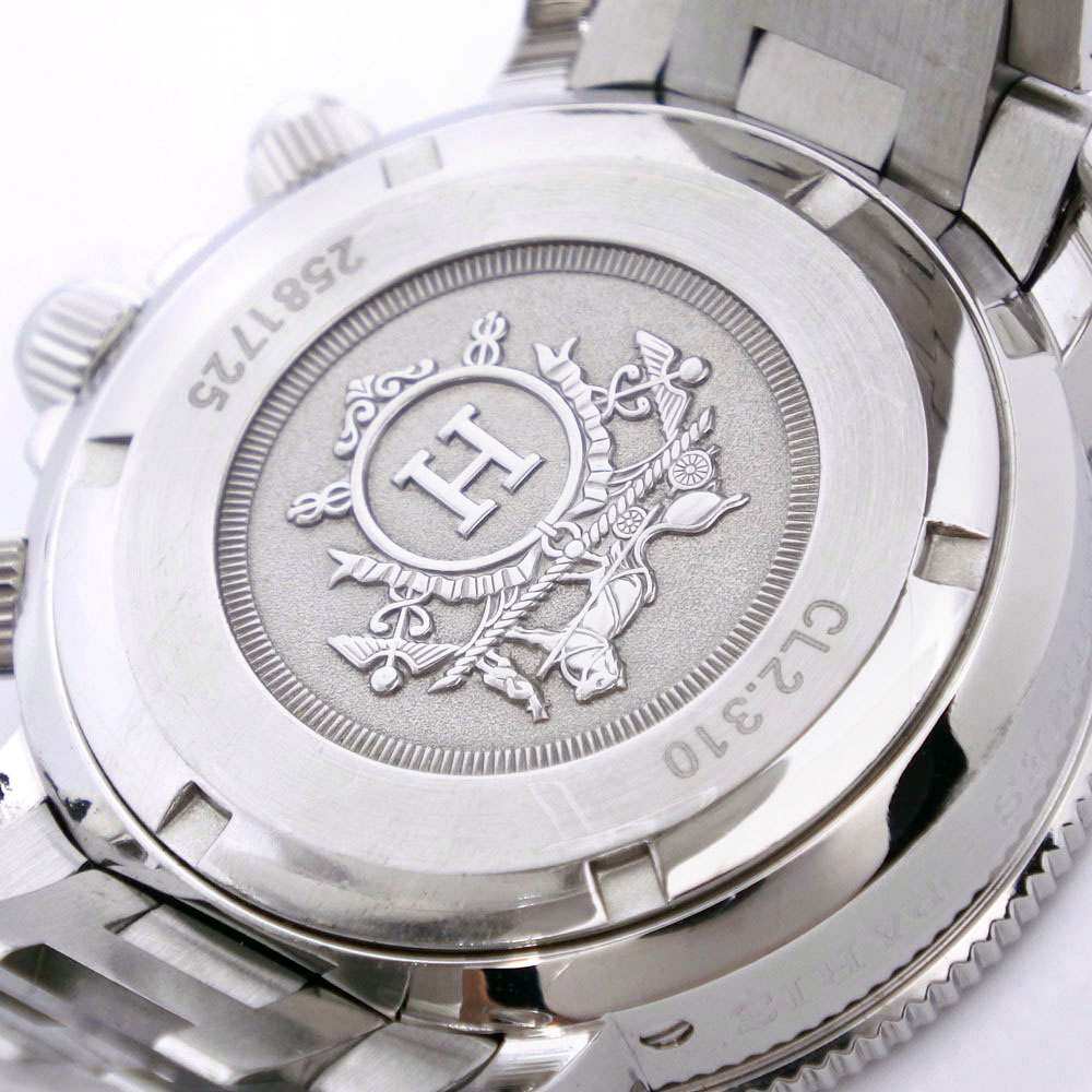 【HERMES】エルメス ダイバーズ クリッパー CL2.310 ステンレススチール シルバー クオーツ クロノグラフ レディース 黒文字盤 腕時計