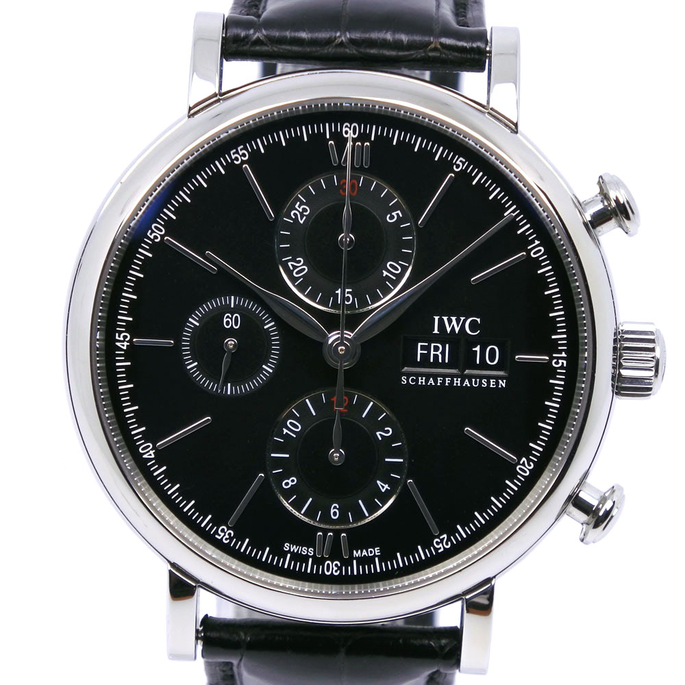 【IWC】インターナショナルウォッチカンパニー 40ミクロンメッキ cal.8541 RA813 金メッキ×レザー 黒 自動巻き アナログ表示 メンズ ゴールド文字盤 腕時計