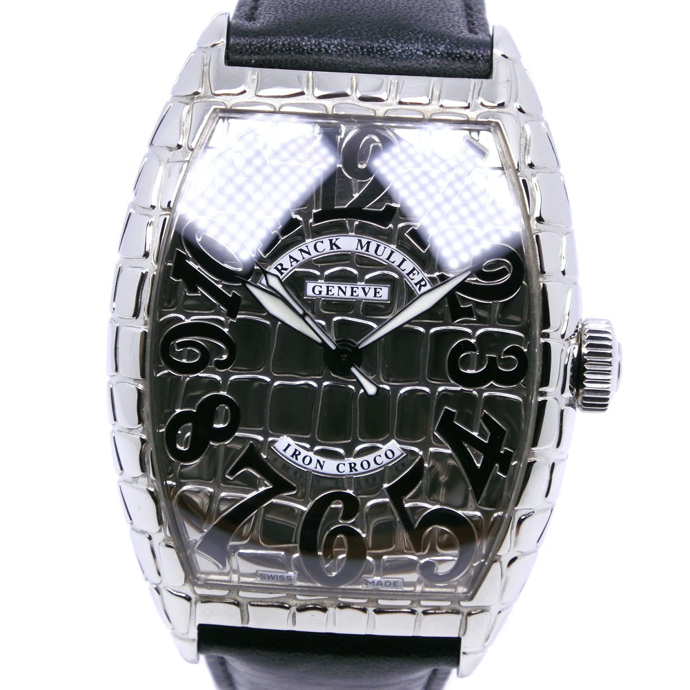【FRANCK MULLER】フランクミュラー アイアンクロコ トノーカーべックス 8880SC ステンレススチール×レザー 黒 自動巻き メンズ シルバー文字盤 腕時計