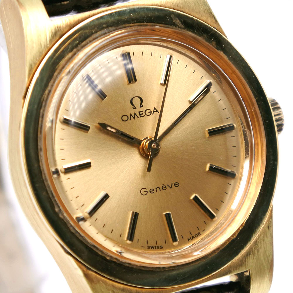 OMEGA】オメガ ジュネーブ cal.635 金メッキ×レザー 黒 手巻き