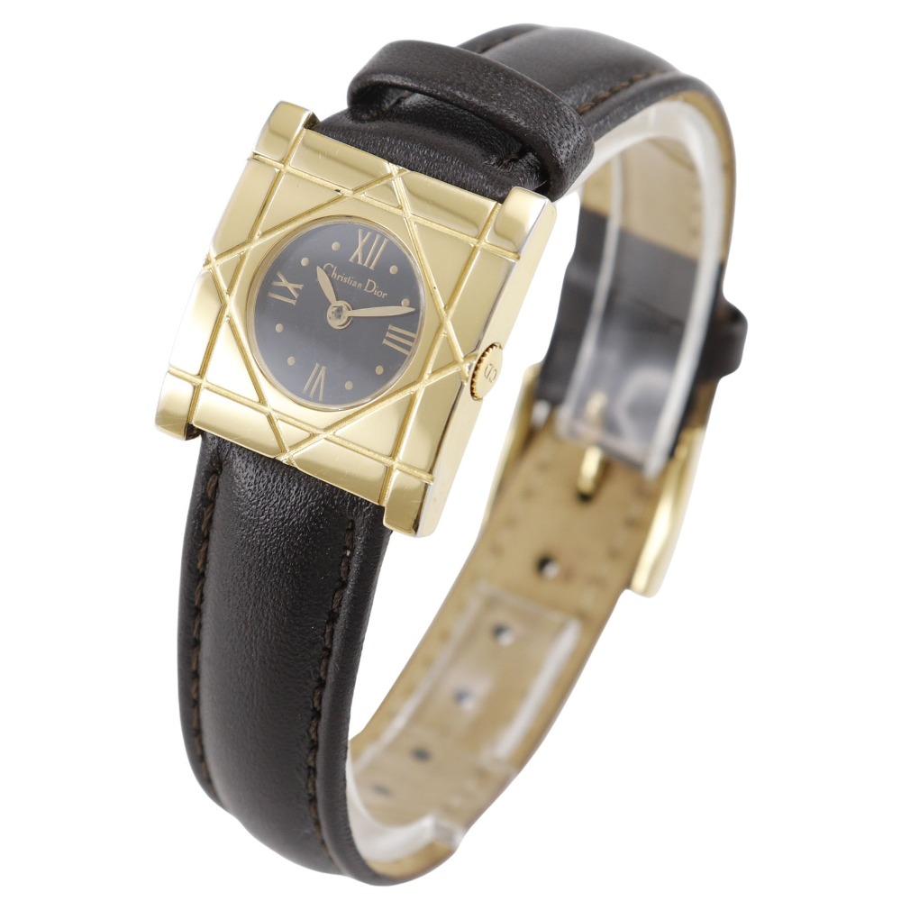 Dior Cannage Square Watches D82-150 blackDial Plated Gold