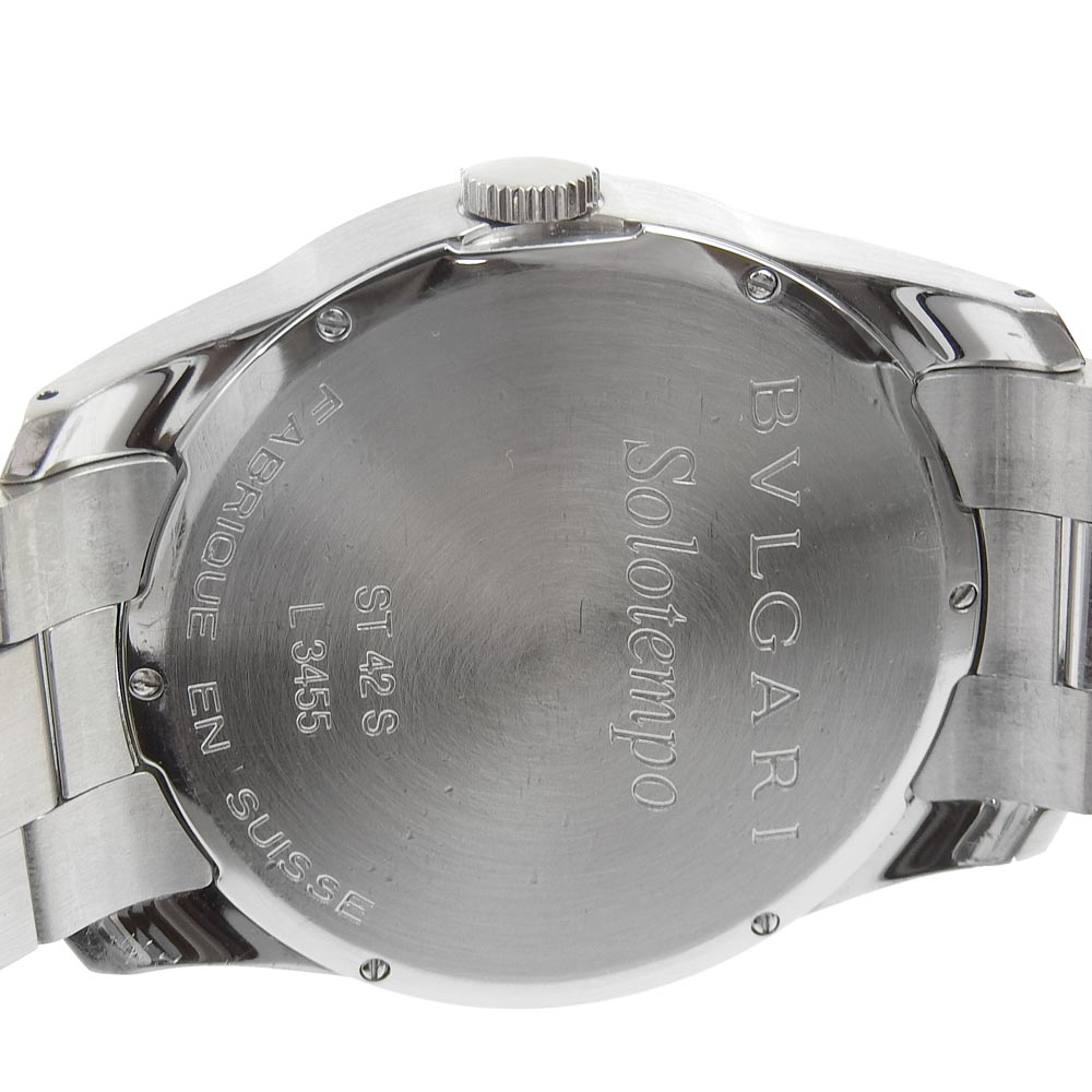 【BVLGARI】ブルガリ ソロテンポ ST42S ステンレススチール シルバー クオーツ アナログ表示 メンズ 黒文字盤 腕時計
