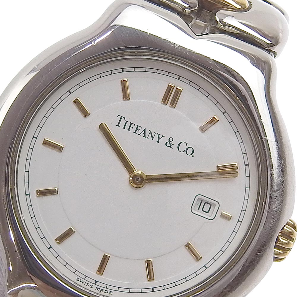 【TIFFANY&Co.】ティファニー ティソロ M0112 ステンレススチール×K18イエローゴールド シルバー クオーツ アナログ表示 メンズ 白文字盤 腕時計