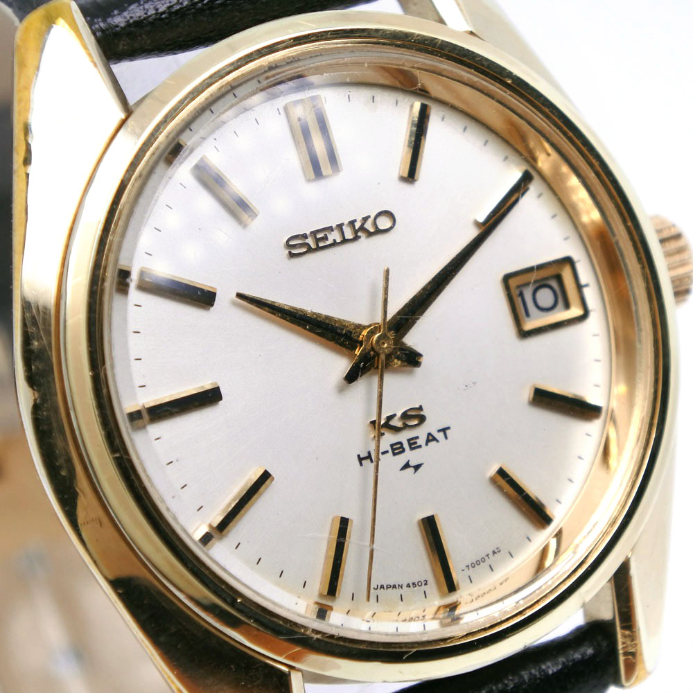 【SEIKO】セイコー キングセイコー 4502-7001 ステンレススチール×金メッキ×レザー 黒 手巻き レディース シルバー文字盤 腕時計