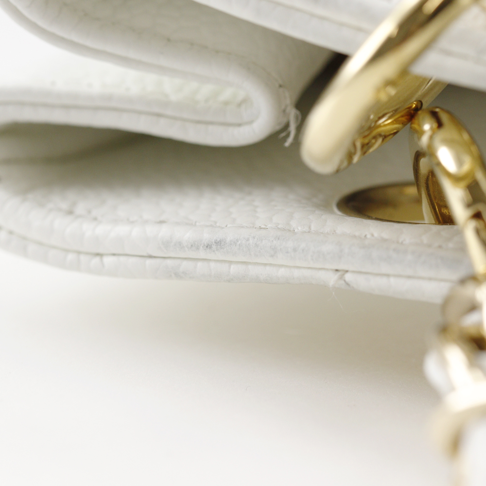 CHANEL PST Chain Tote Shoulder Bag White Caviar skin Women