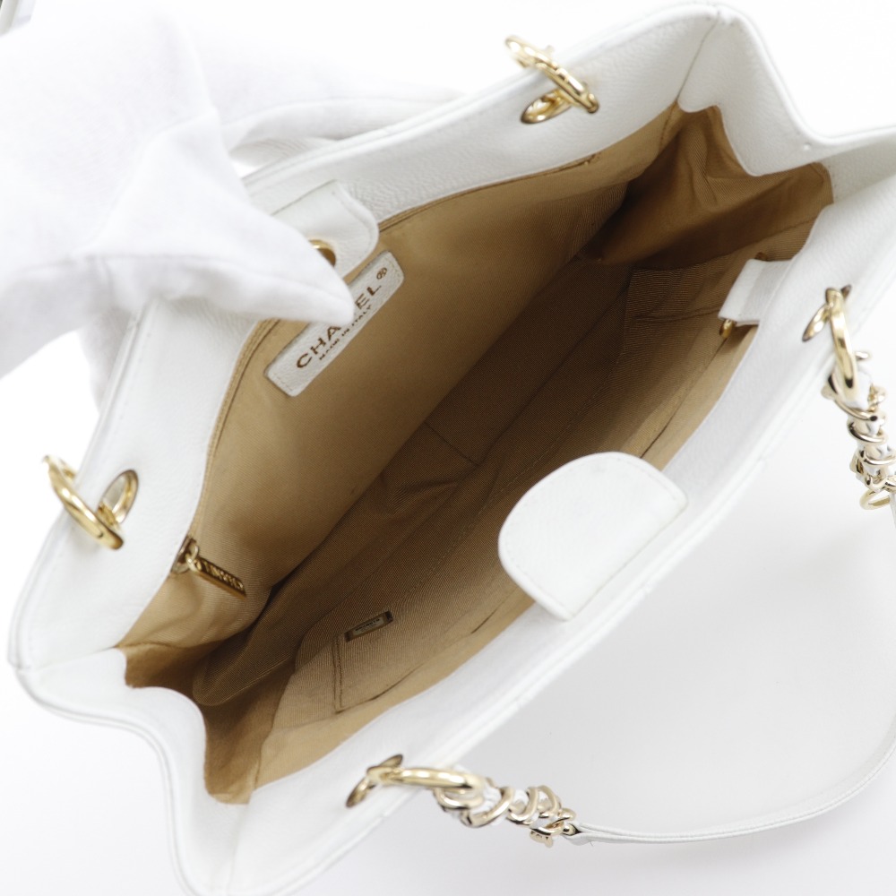 CHANEL】シャネル PST チェーントート キャビアスキン 白 レディース  