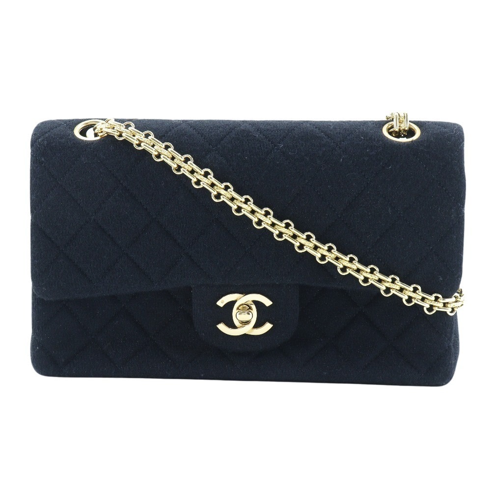 CHANEL Matelasse Double flap ChainShoulder Shoulder Bag black Jersey Women