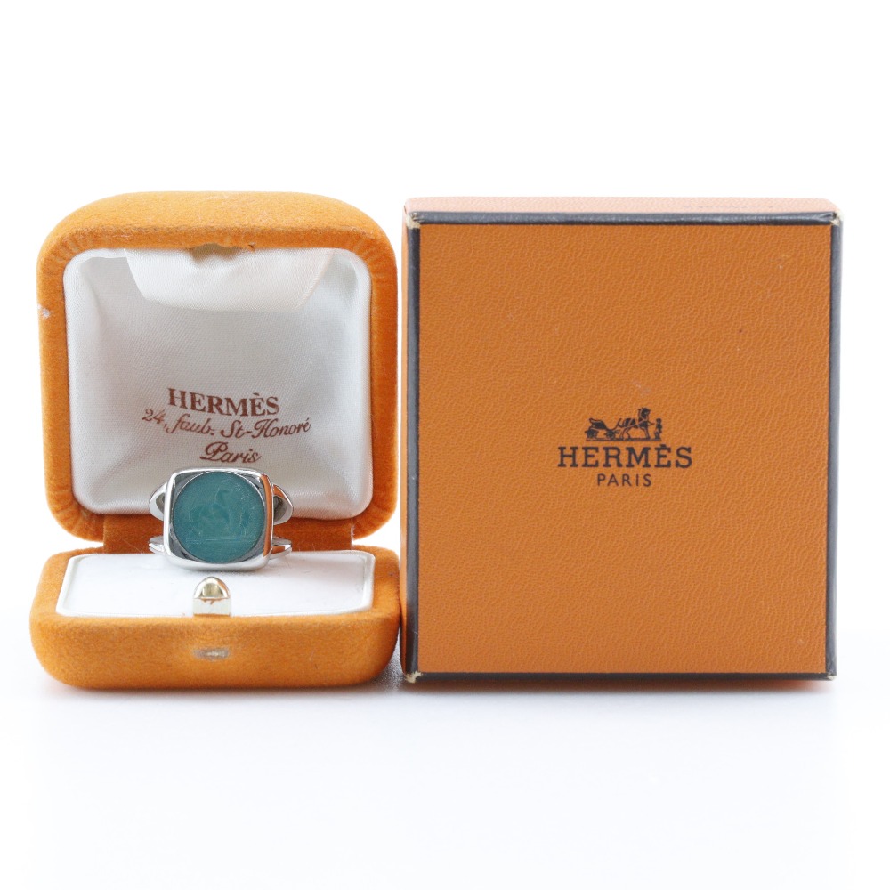 HERMES Corozo Ring Silver/Green metallic #5.6(US Size) 10.1g Women