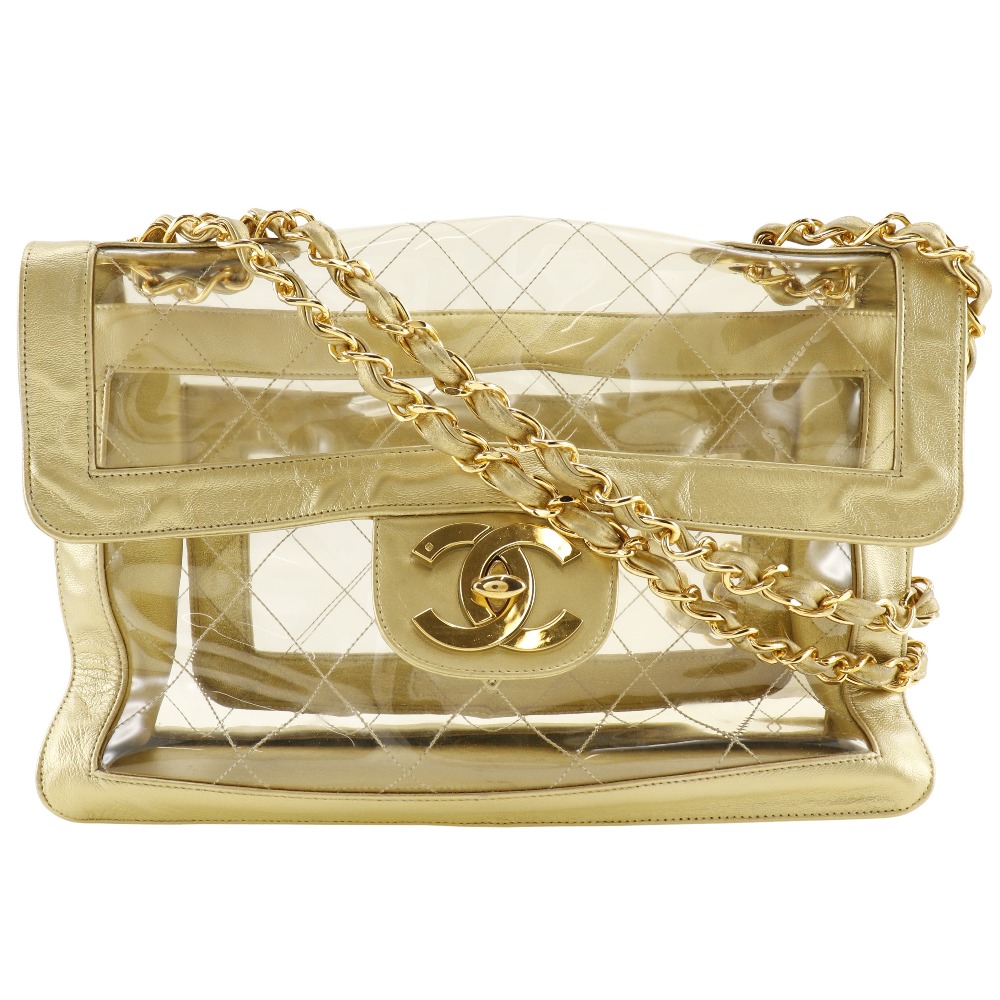 CHANEL Deca Matelasse Double chain ChainShoulder Shoulder Bag Gold / clear...