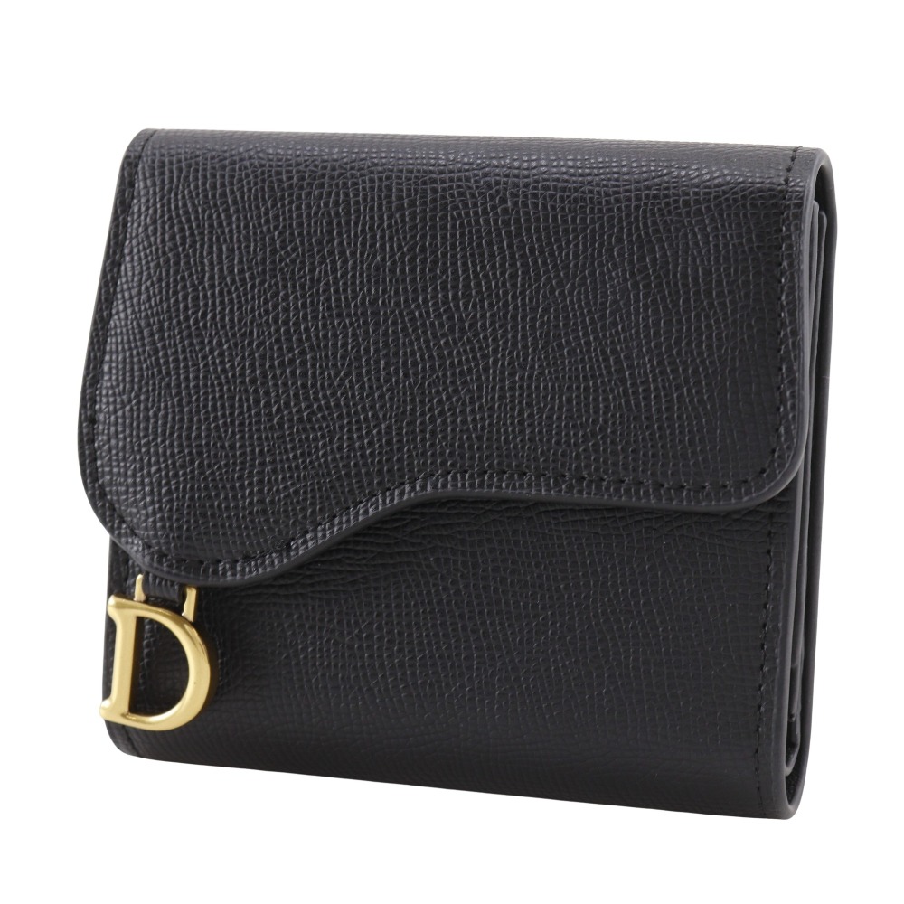 Dior Compact wallet Tri-fold wallet black Calfskin Women | eBay
