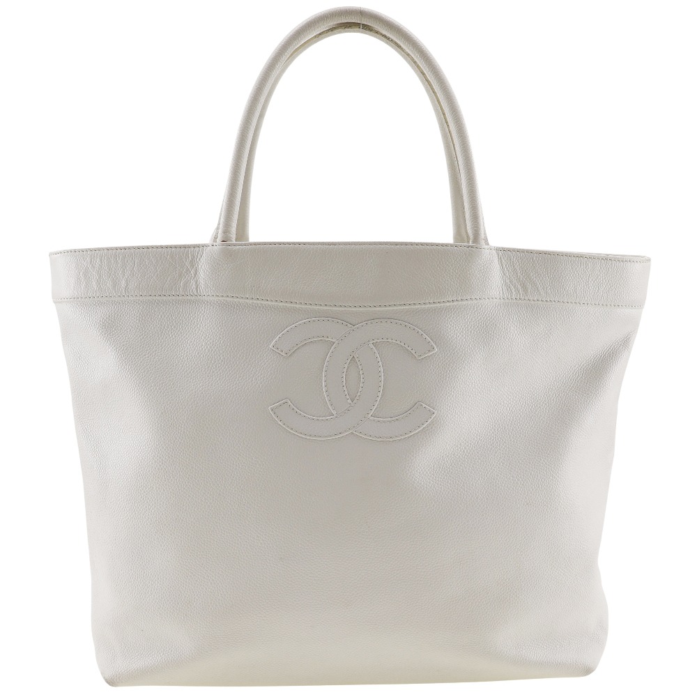 CHANEL COCO Mark Tote Bag White Caviar skin Women