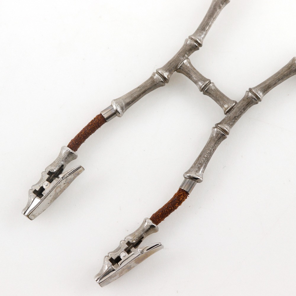 HERMES Bamboo halter Necklace Silver/Brown leather/metallic 32g