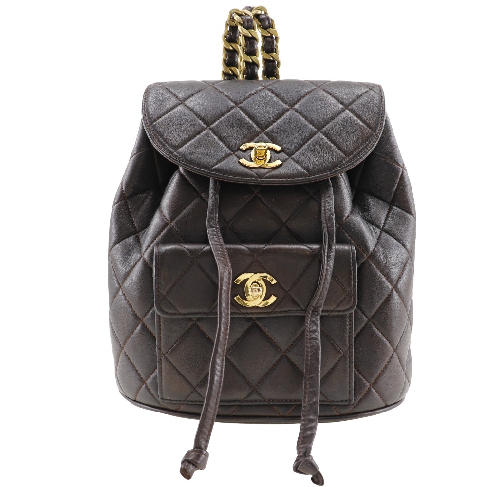 CHANEL Matelasse Backpack Daypack COCO Mark vintage Brown lambskin Women Pre-Owned CHANEL Matelasse Coco Mark Backpack Rucksack  main image 3