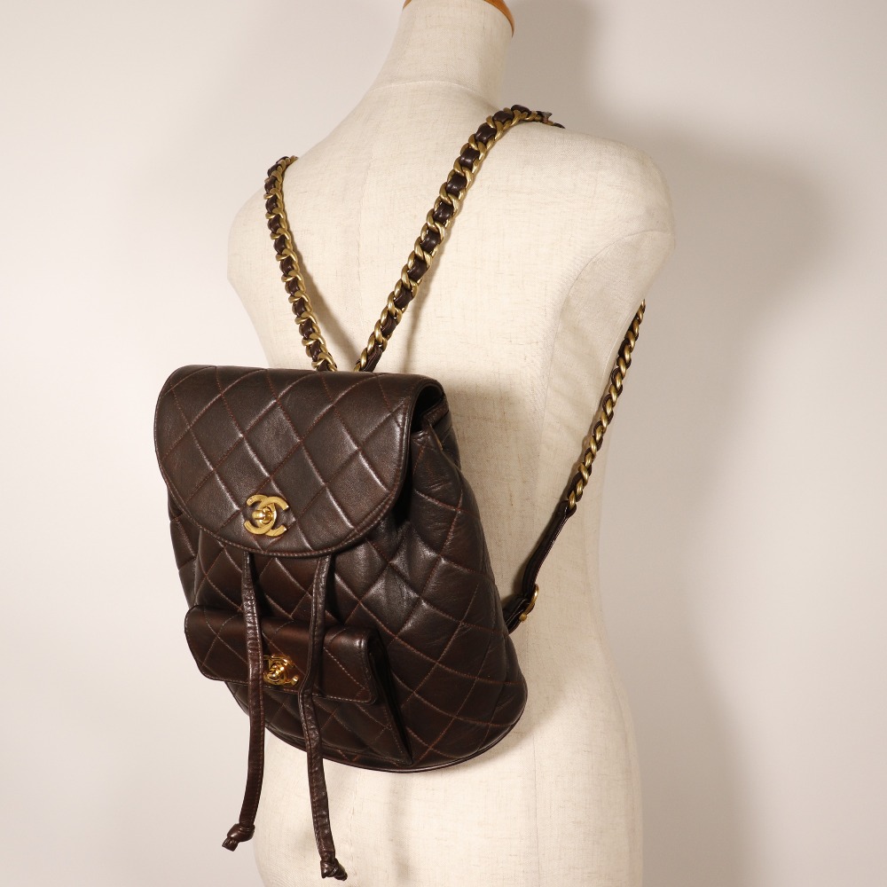 CHANEL Matelasse Backpack Daypack COCO Mark vintage Brown  display picture 3