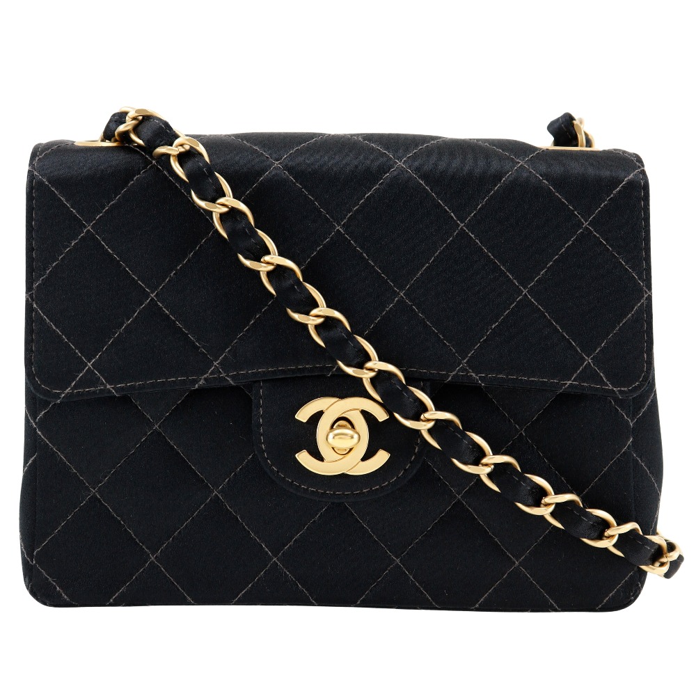 CHANEL Mini ChainShoulder Shoulder Bag Matelasse black Satin Women