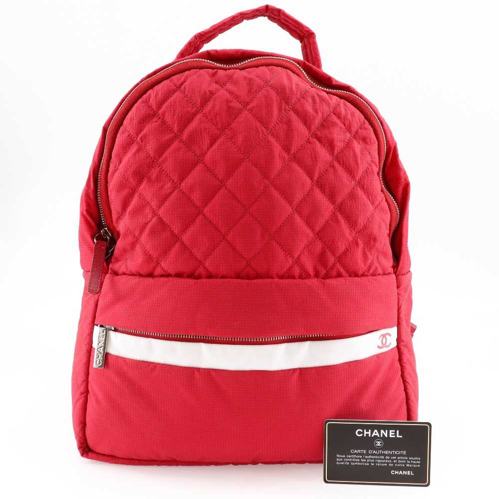 CHANEL COCO Mark Backpack Daypack Matelasse Red Nylon Women 