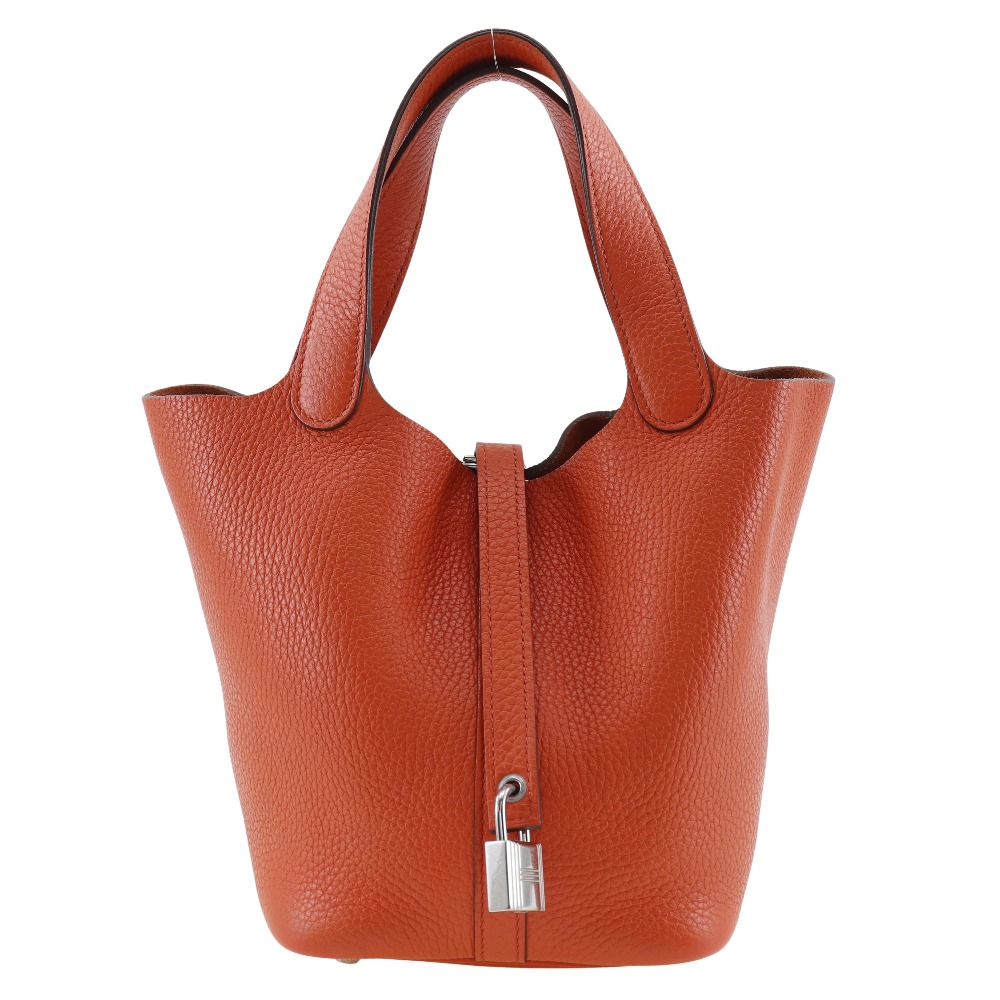 HERMES Picotin LockPM Handbag Orange / SilverHardware Taurillon Clemence Women