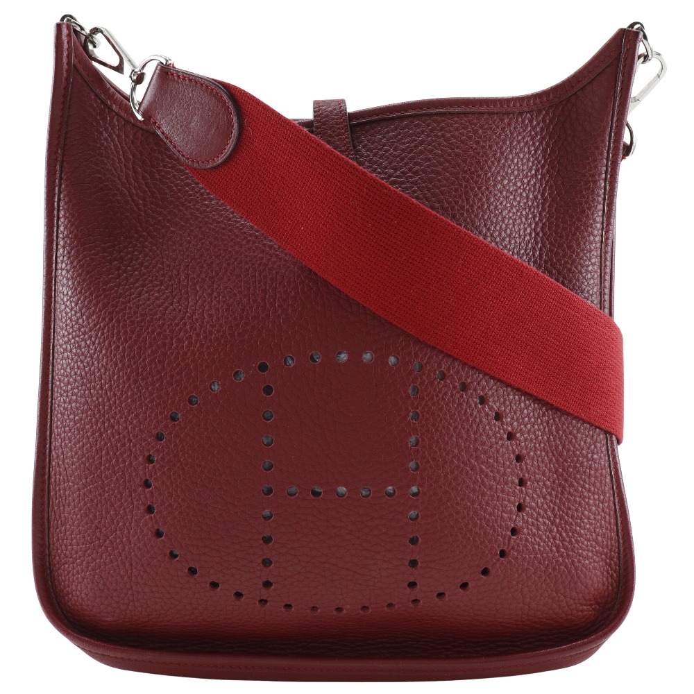 HERMES Evelyn 2 PM Shoulder Bag Red/Silver Hardware Taurillon Clemence Women