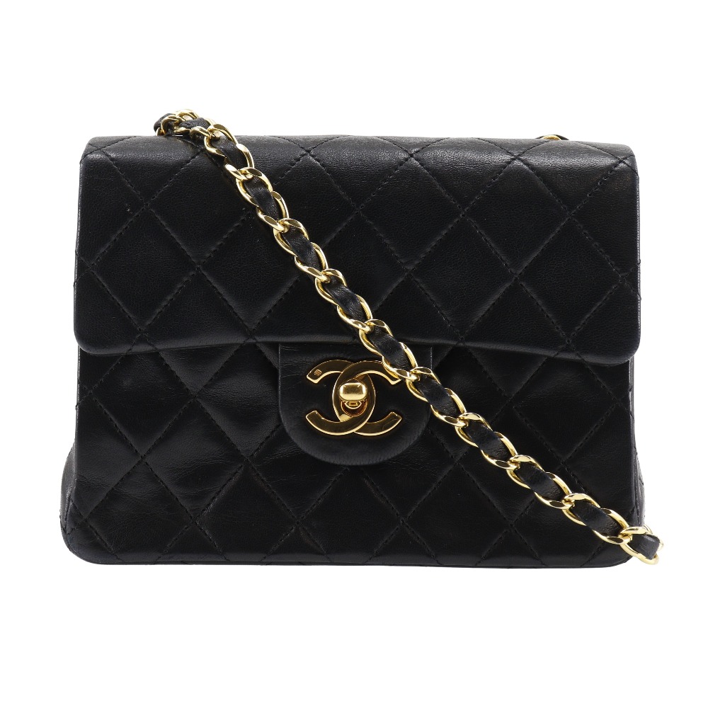 CHANEL Mini ChainShoulder Shoulder Bag Matelasse black lambskin Women