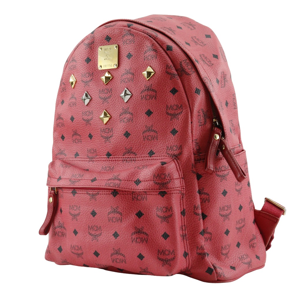 MCM Logogram Backpack Daypack MWK1 SVE02 Studs pink PVC Women MCM Pink Visetos Medium Stark Backpack with Gold Hardware main image 2