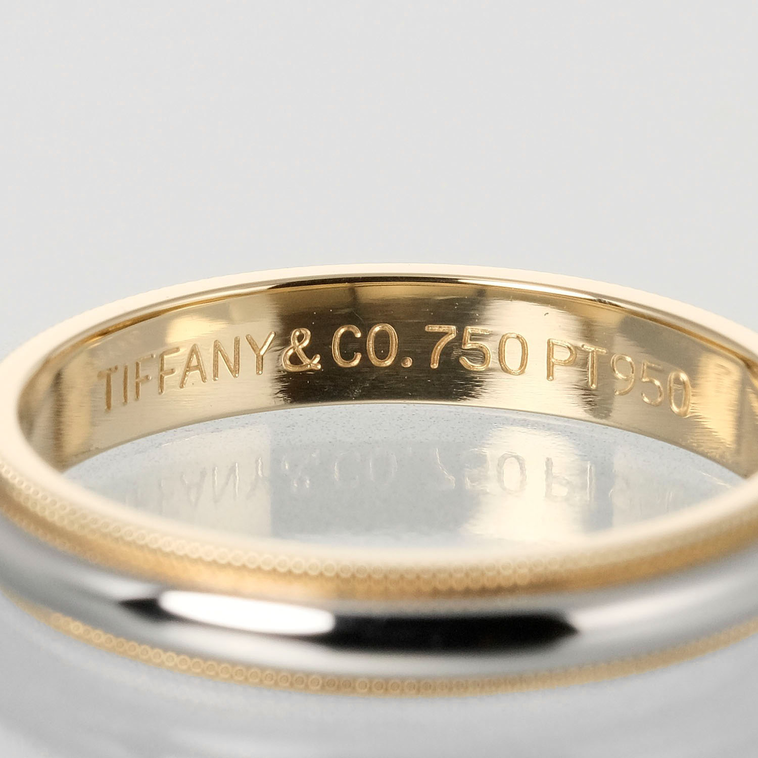 【TIFFANY&Co.】ティファニー ミルグレイン バンド 3.5mm 6.28g トゥギャザー Pt950プラチナ×K18イエローゴールド 19号  レディース リング・指輪【中古】