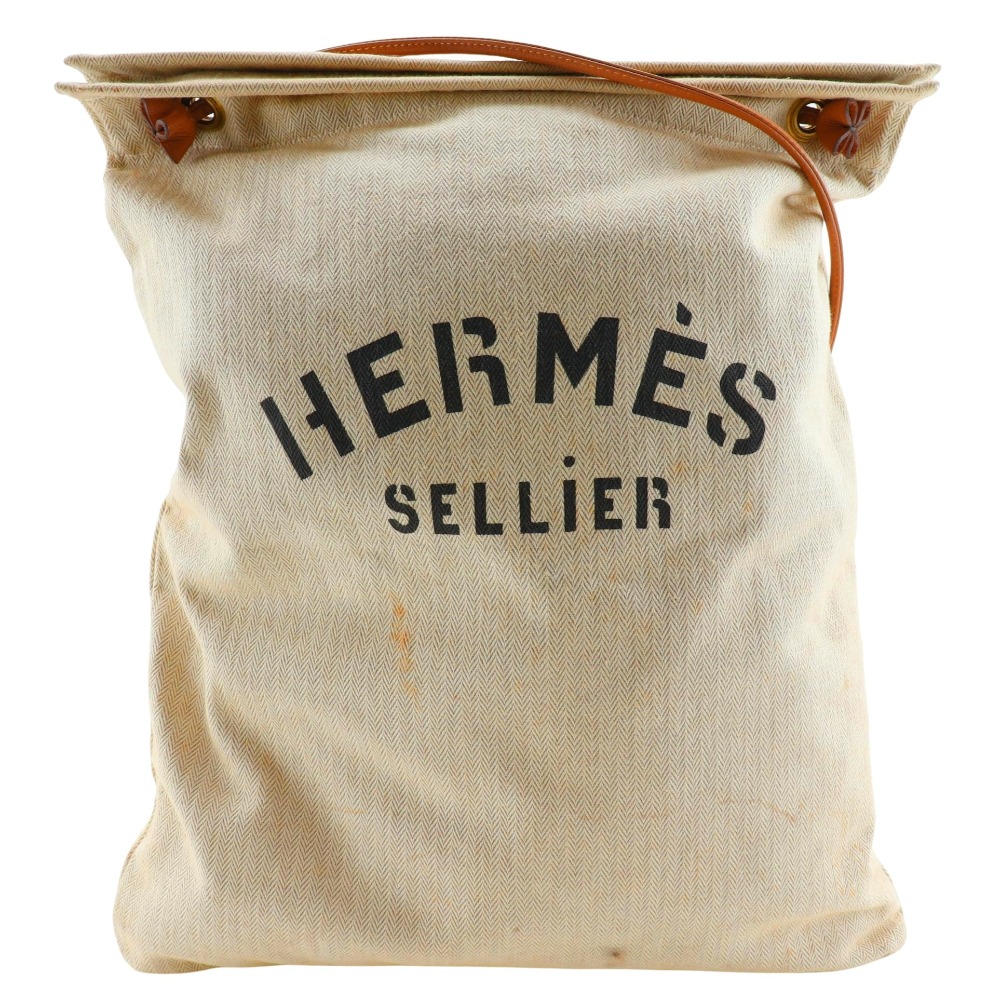 HERMES Alain GM Shoulder Bag beige canvas unisex