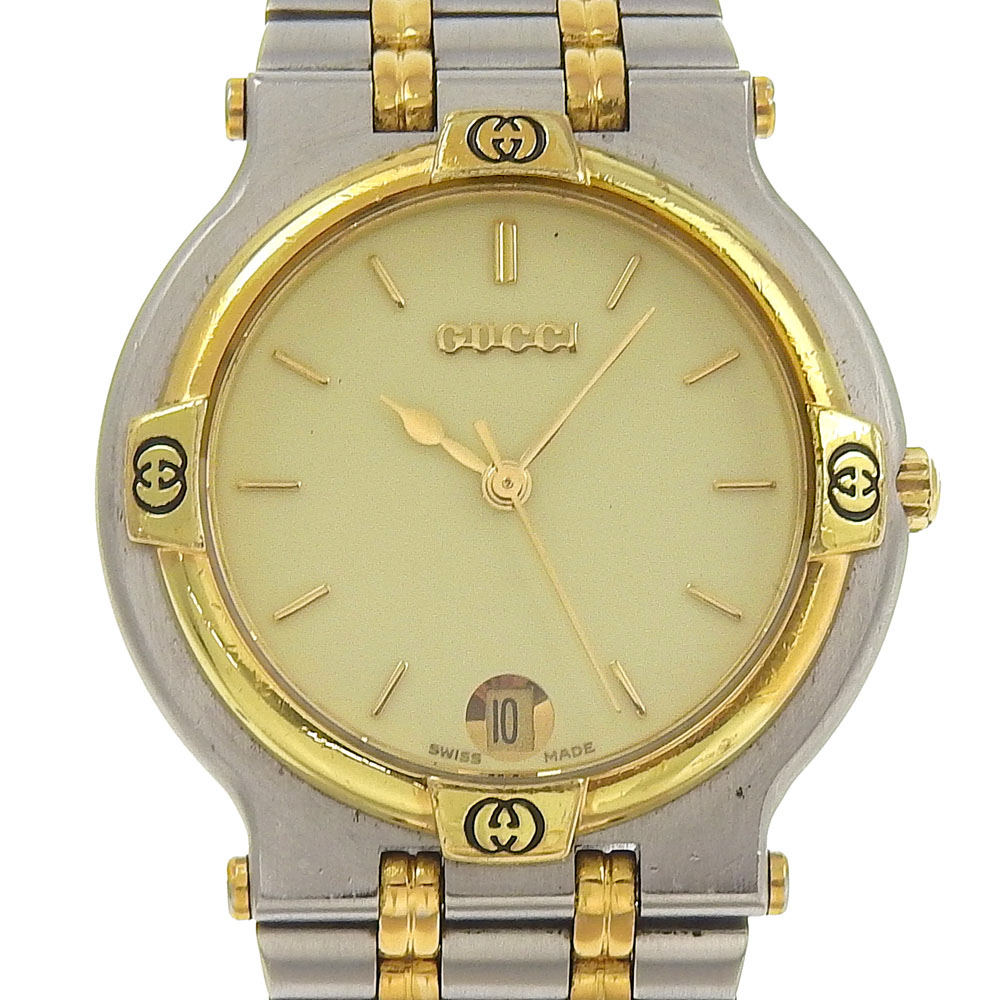 美品　稼働　GUCCI 腕時計　9000M デイト　オールドグッチ　ボーイズ GUCCI Watches 9000M goldDial Stainless Steel Quartz Analog