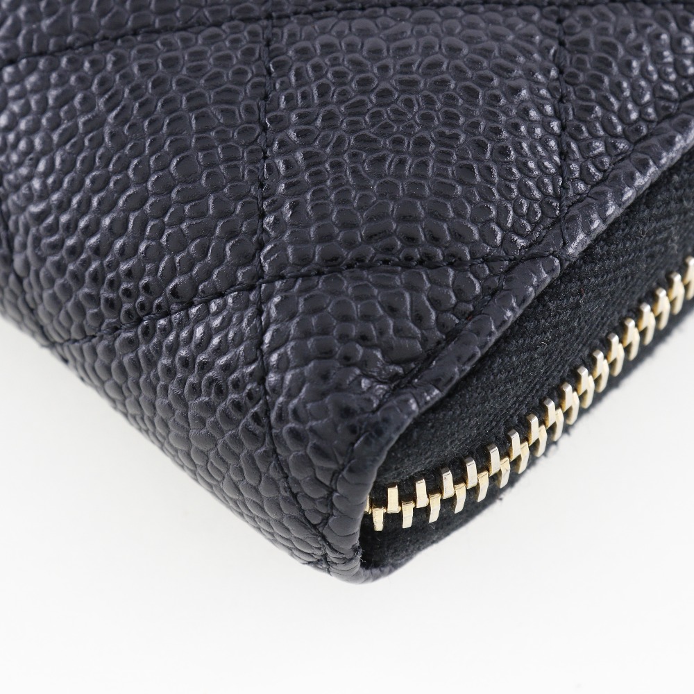 CHANEL シャネル マトラッセ キャビアスキン ラウンドジップウォレット 
