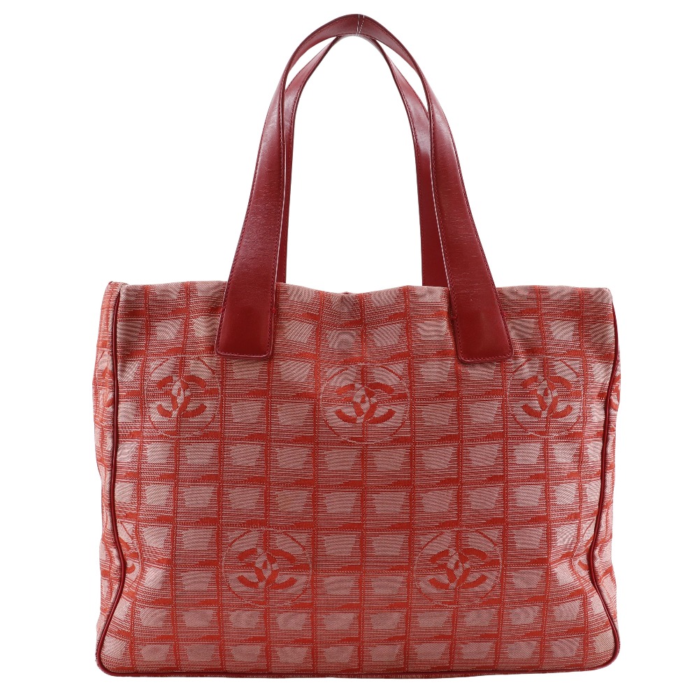 CHANEL New travel line Tote MM Tote Bag Red Nylon canvas Women