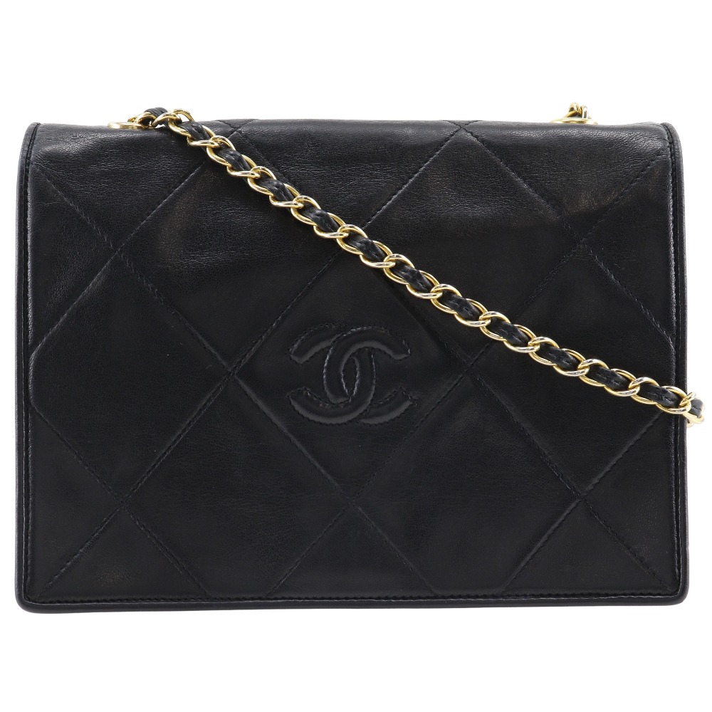 CHANEL ChainShoulder Shoulder Bag Diamond stitch Matelasse black lambskin ...