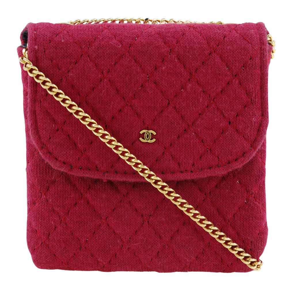 CHANEL micro Chain pouch Shoulder Bag pink cotton Women