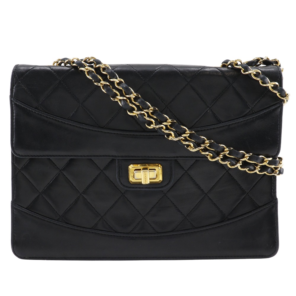 CHANEL 2.55 Matelasse vintage ChainShoulder Shoulder Bag black lambskin Women