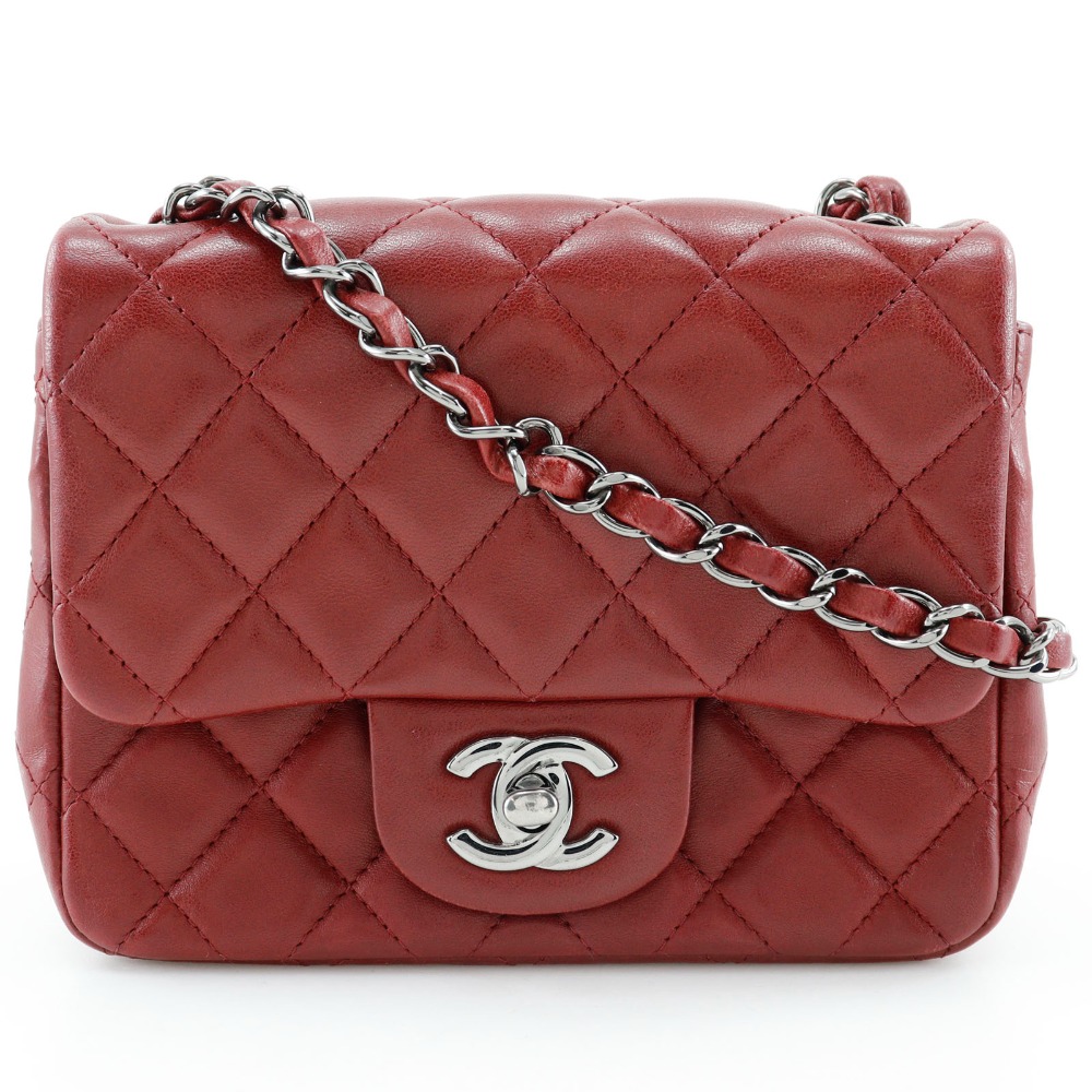 CHANEL Matelasse Mini ChainShoulder Shoulder Bag Red lambskin Women