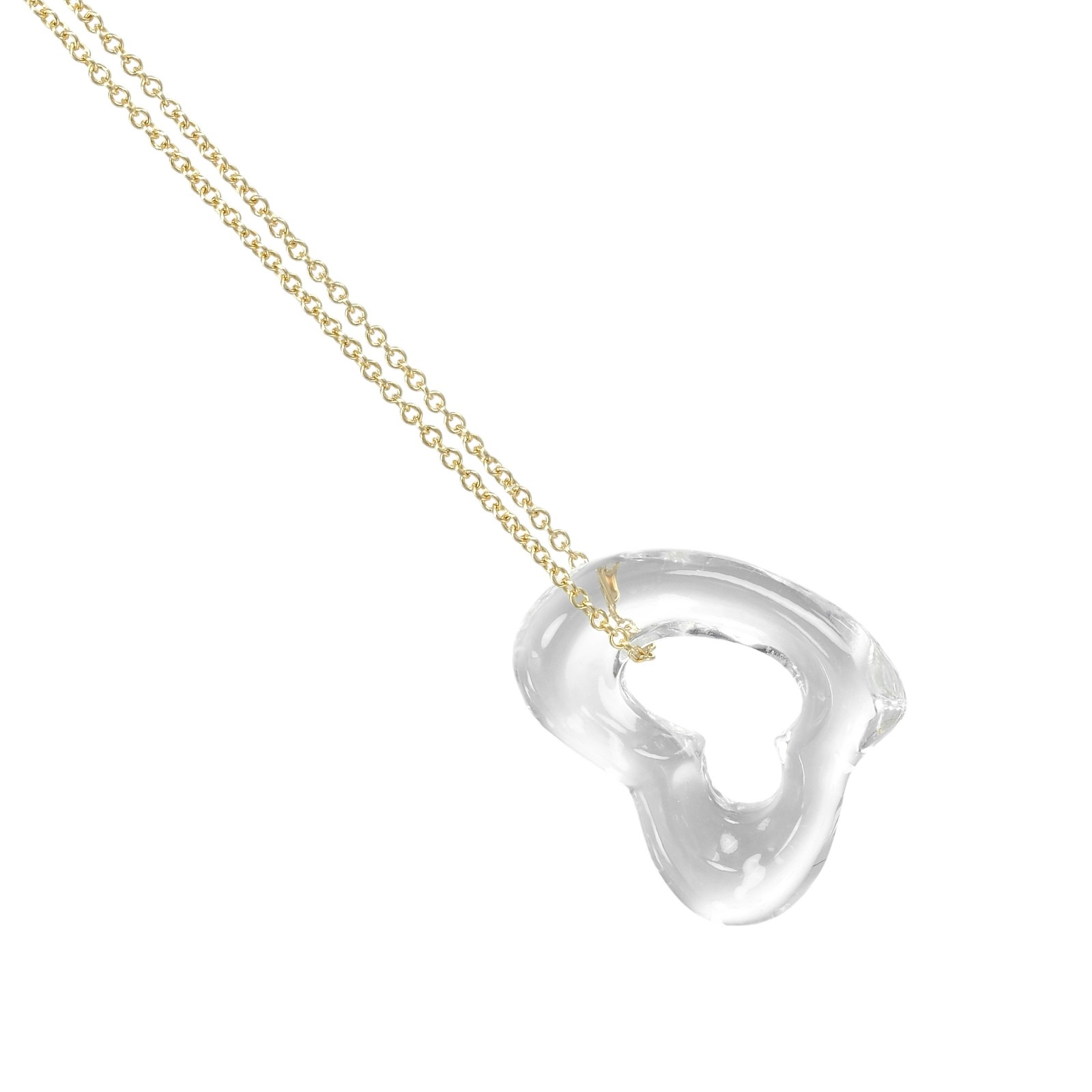 TIFFANY&Co. Open heart Necklace K18 yellow gold/crystal 4.28g 
