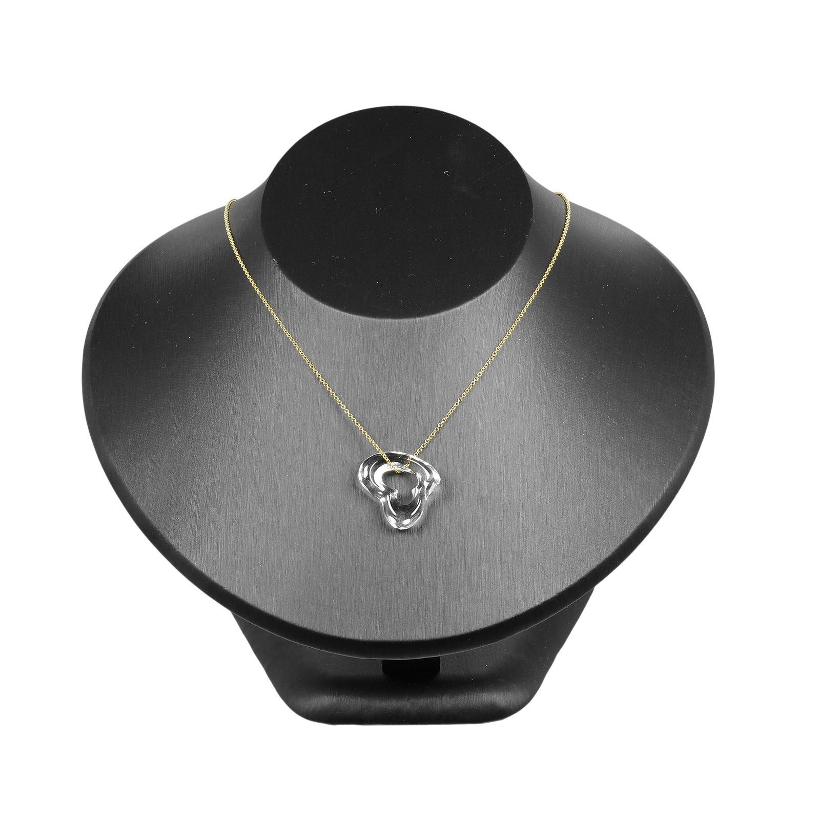 TIFFANY&Co. Open heart Necklace K18 yellow gold/crystal 4.28g 