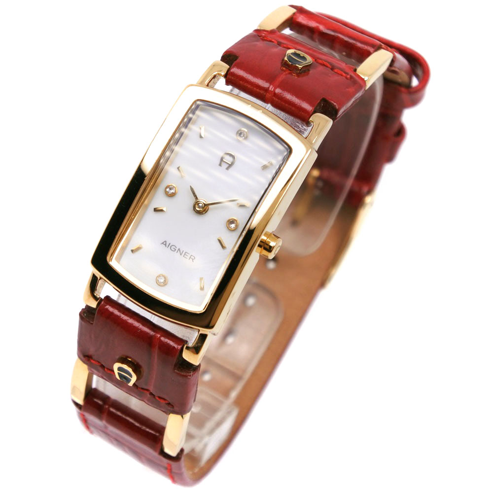 AIGNER】アイグナー クレモナ A54200 ステンレススチール×レザー 赤